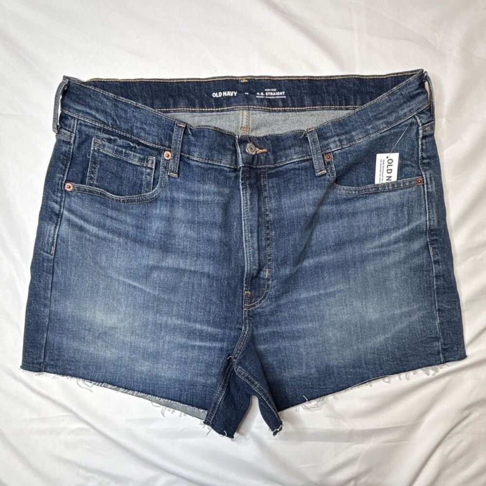 NWT Old Navy O.G. Straight High-Rise Straight Leg Cutoff Denim Shorts Blue 16